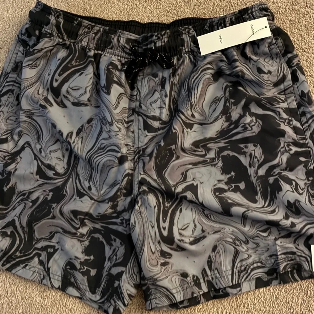 No Boundaries Swim Trunks Mens M Grey Marble Swirl Quick Dry UPF 50+ 6